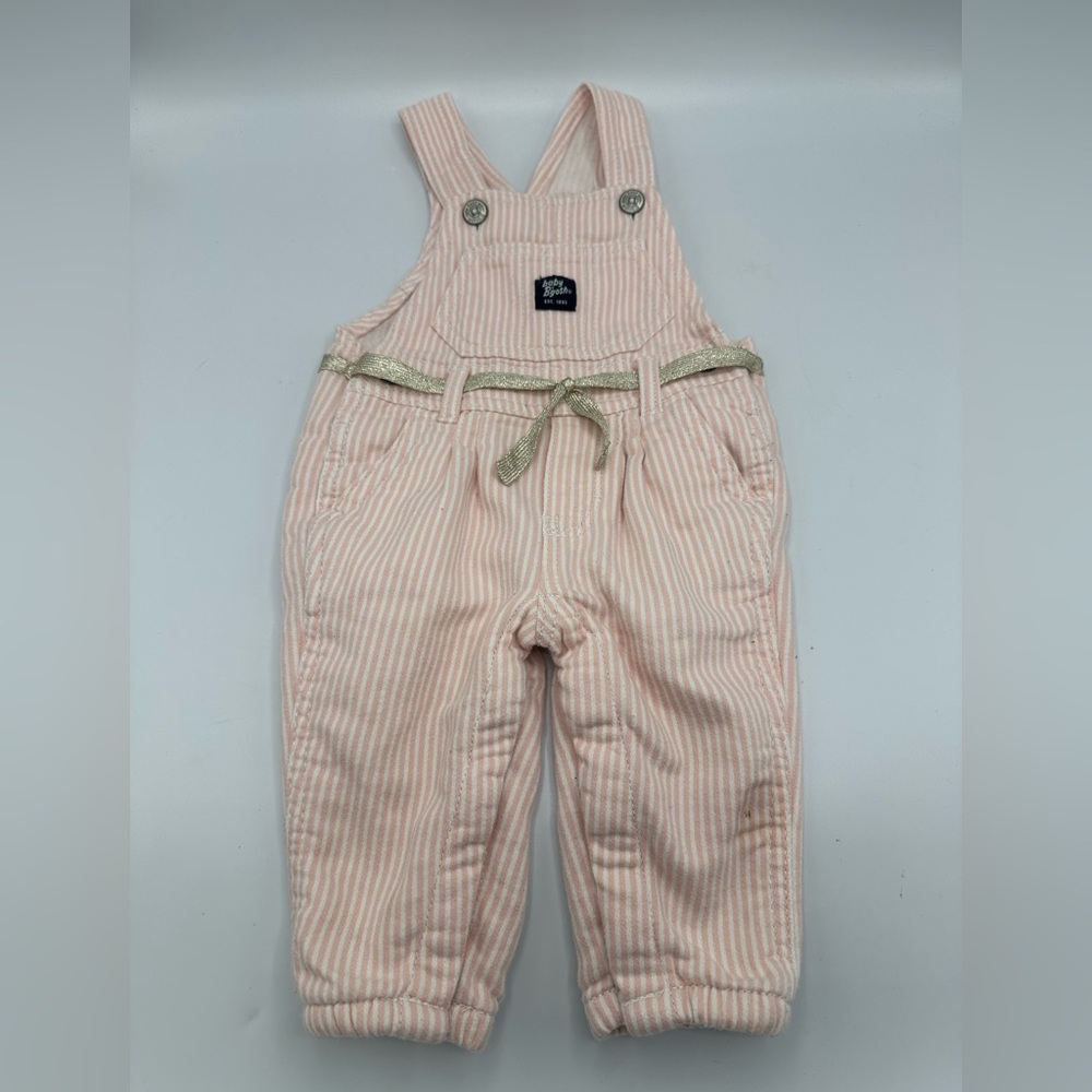 OshKosh B'gosh size 6  months Pink and White Stripe Vestbak sparkle belt overall